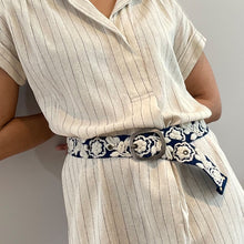 Load image into Gallery viewer, Jenny Krauss Belt | Two-Tone Embroidered Wool Belt, Blue/Cream