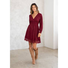 Load image into Gallery viewer, Merlot Lace Trim Dress