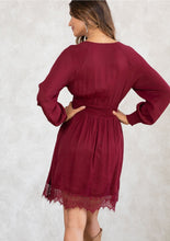 Load image into Gallery viewer, Merlot Lace Detail Long Sleeve Mini Dress