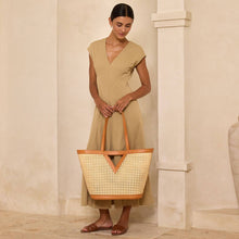 Load image into Gallery viewer, Large Square Cane Weave Rattan Tote with Triangle