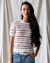Load image into Gallery viewer, Seaside Red & White Striped Short Sleeve Sweater