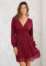 Load image into Gallery viewer, Merlot Lace Detail Long Sleeve Mini Dress
