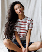 Load image into Gallery viewer, Seaside Red & White Striped Short Sleeve Sweater