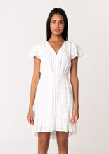 Load image into Gallery viewer, Eyelet Ruffle Sleeve V Neck High Low Mini Dress | 2 Colors Available