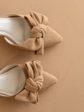 Load image into Gallery viewer, The Jane | Sand Pointed Toe Bow Accent Kitten Heel