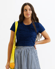 Load image into Gallery viewer, Scalloped Textured Knit Top | Estate Blue
