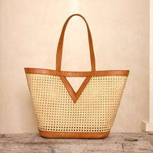 Load image into Gallery viewer, Large Square Cane Weave Rattan Tote with Triangle