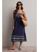 Load image into Gallery viewer, Embroidered Straight Neck Cotton Midi Dress