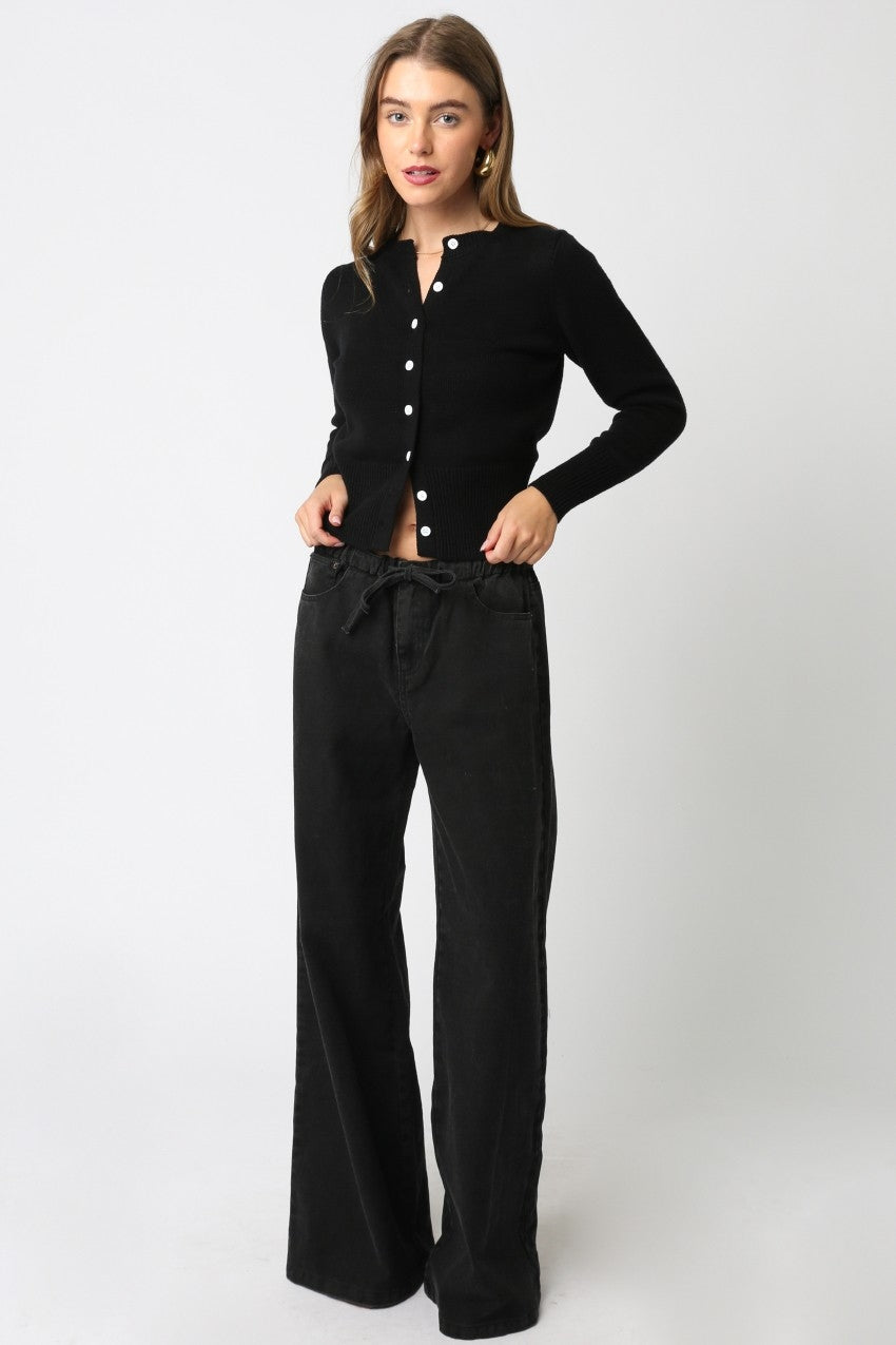 Kaylyn Drawstring Wide Leg Pants | Black