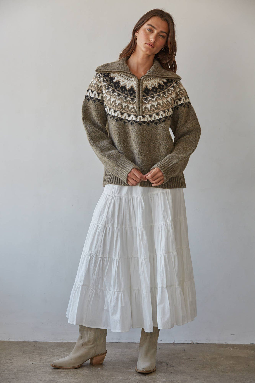 Fair Isle Half Zip Up Pullover