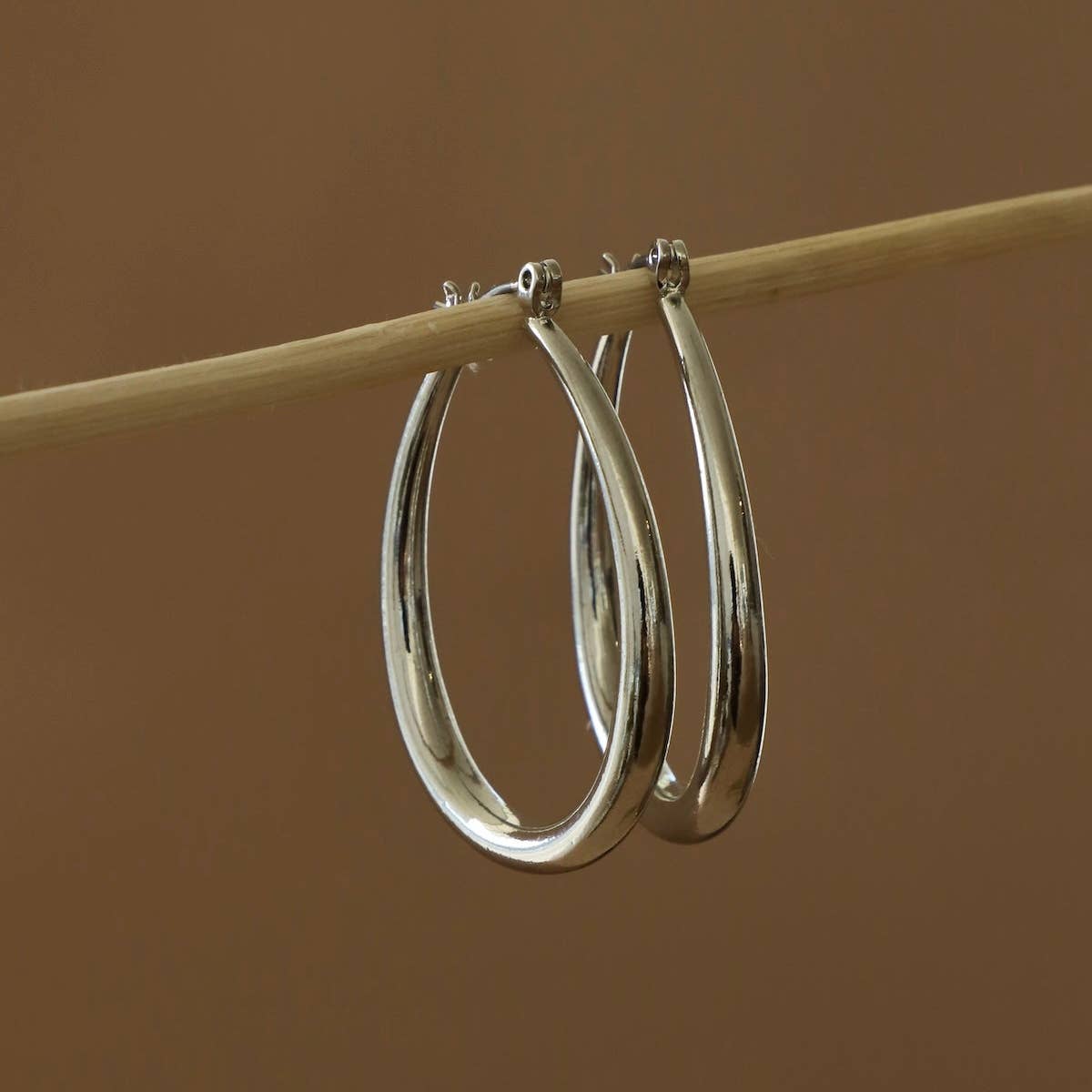 Large Teardrop Hoop Earrings | Silver