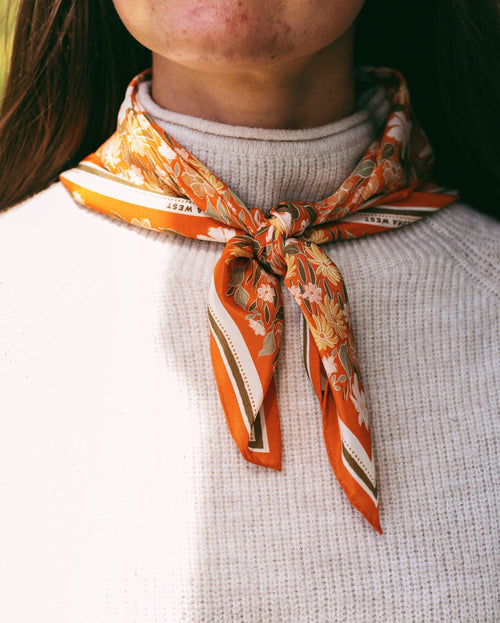 100% Silk Bandana Scarf | Botanical Garden Floral Western
