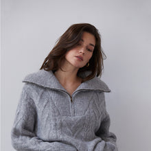 Load image into Gallery viewer, Crescent Mary-Ann Front Zip Chunky Cable Knit Sweater
