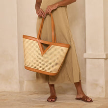 Load image into Gallery viewer, Large Square Cane Weave Rattan Tote with Triangle
