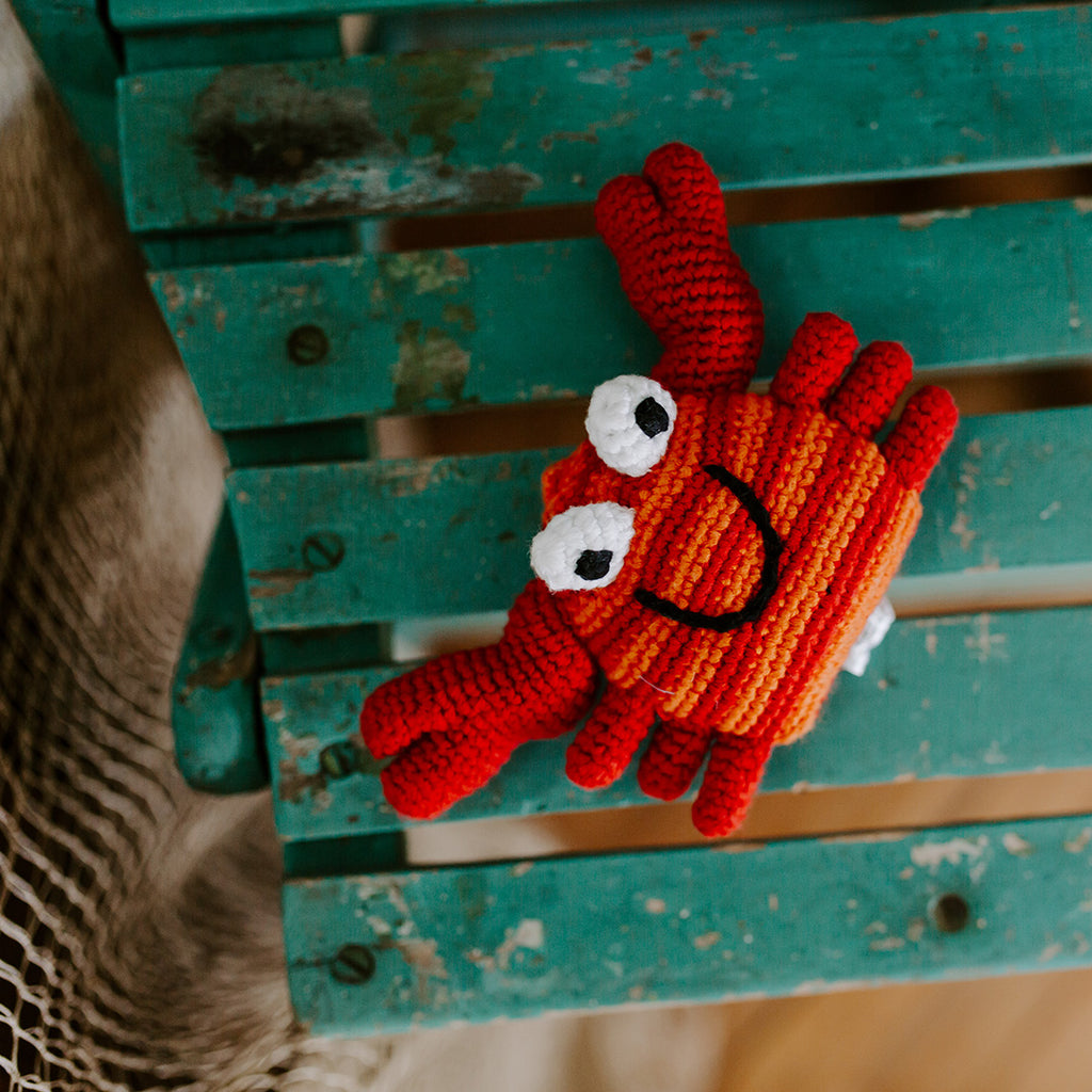 Organic Cotton Crochet Red Crab Baby Rattle