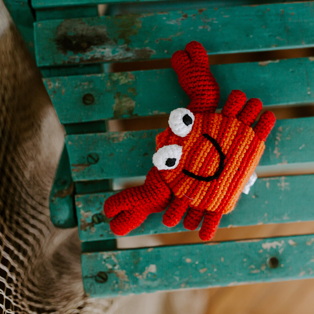 Organic Cotton Crochet Red Crab Baby Rattle