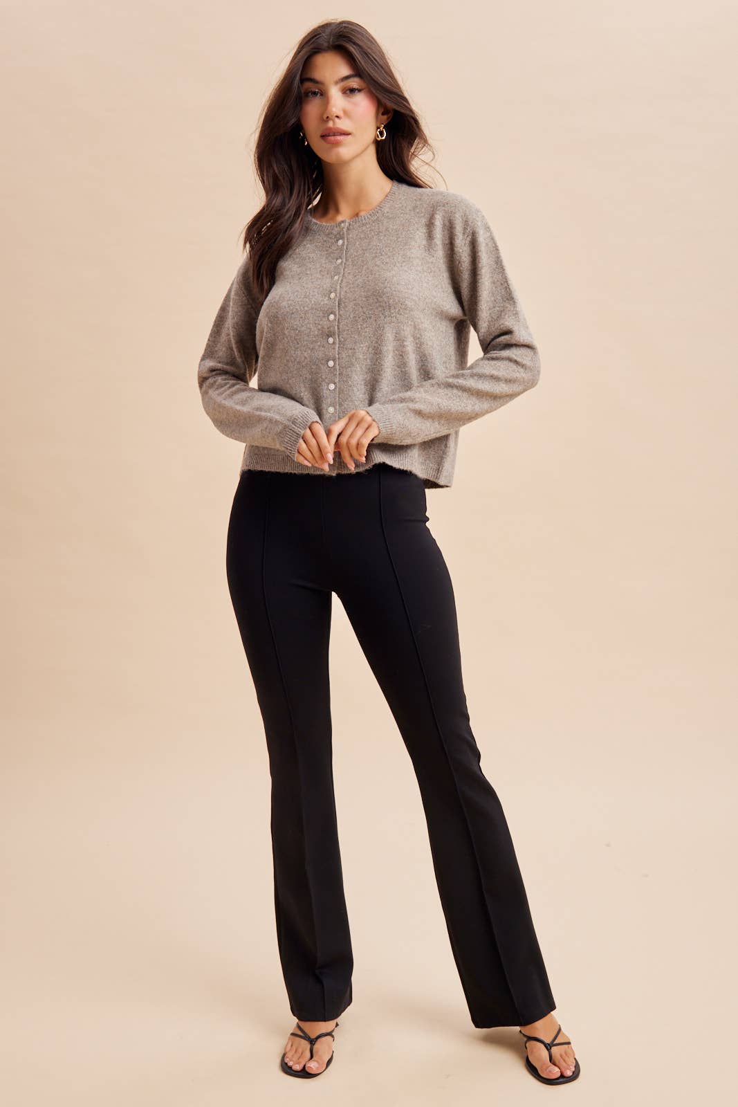 The Hannah Wool Blend Cardigan | Marled Flax