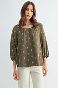 Maren Embroidered Olive Blouse