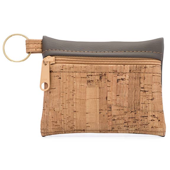 Natalie Therese Key Chain Zipper Pouch | Rustic Cork + Faux Leather
