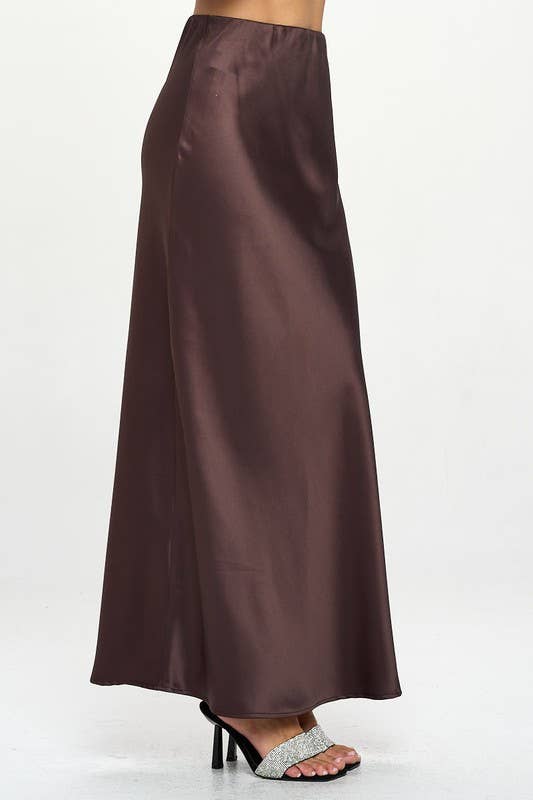 Silky Satin Maxi Skirt | Brown