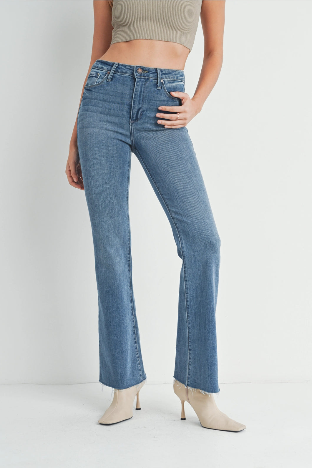 High Rise Scissor Cut Flare | Medium Wash