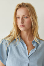Load image into Gallery viewer, Crescent Paisley Linen Blouse- Dusty Blue
