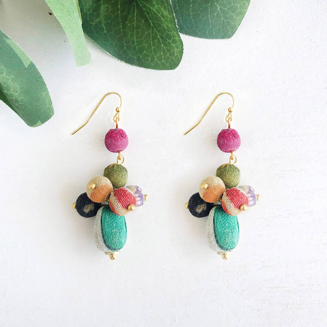WorldFinds Kantha Tiered Droplet Earrings