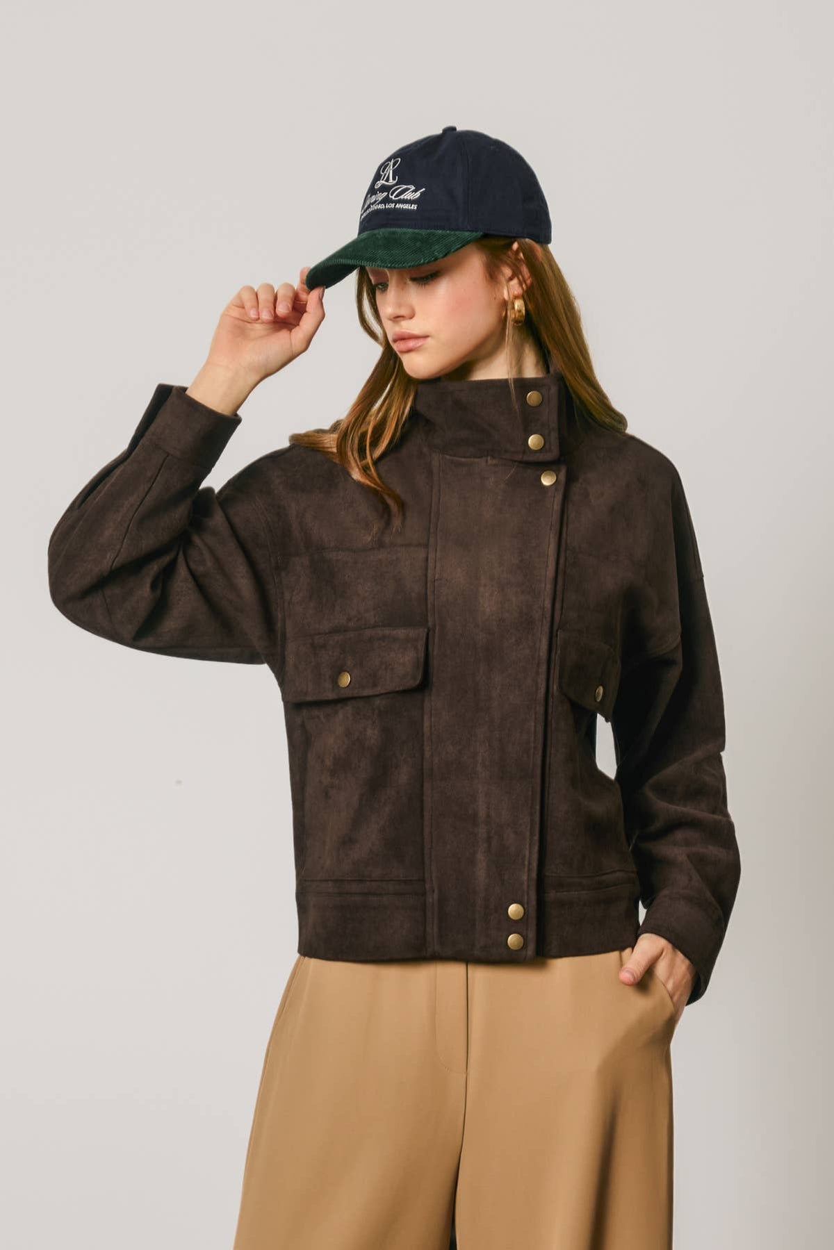 Suede High Neck Moto Jacket