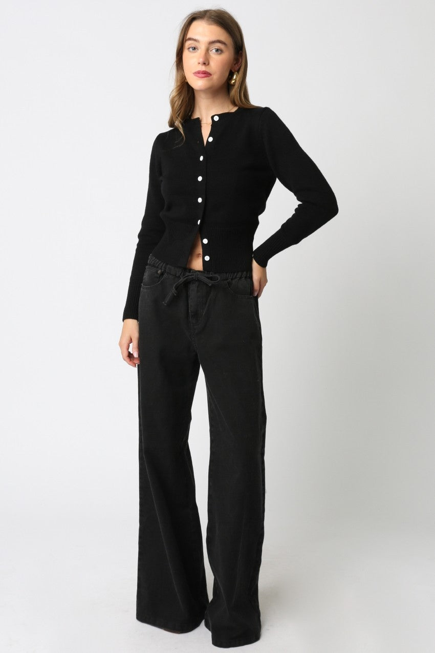 Kaylyn Drawstring Wide Leg Pants | Black
