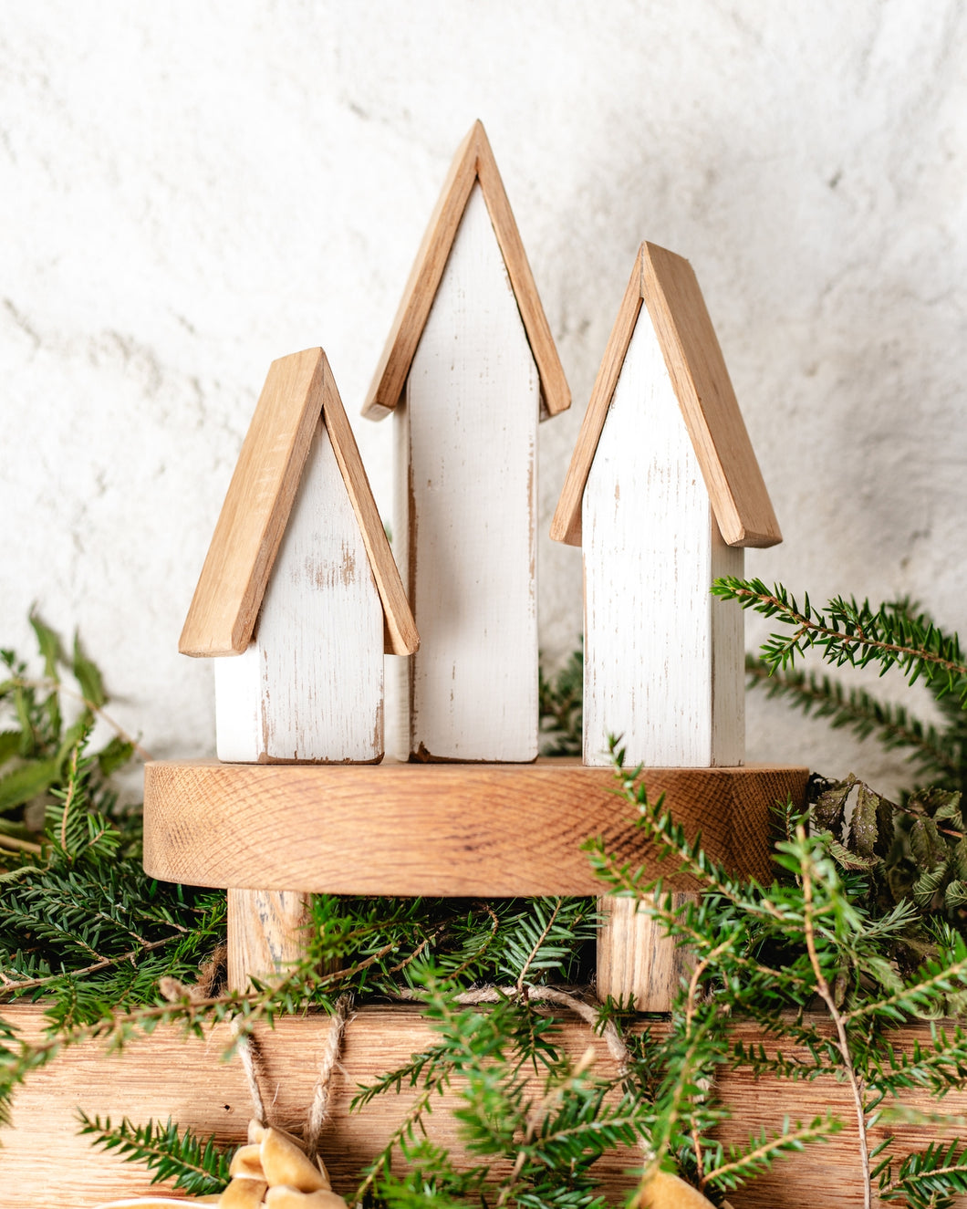 Wood Village Houses Winter Decor