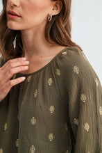 Load image into Gallery viewer, Maren Embroidered Olive Blouse
