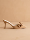 The Jane | Sand Pointed Toe Bow Accent Kitten Heel