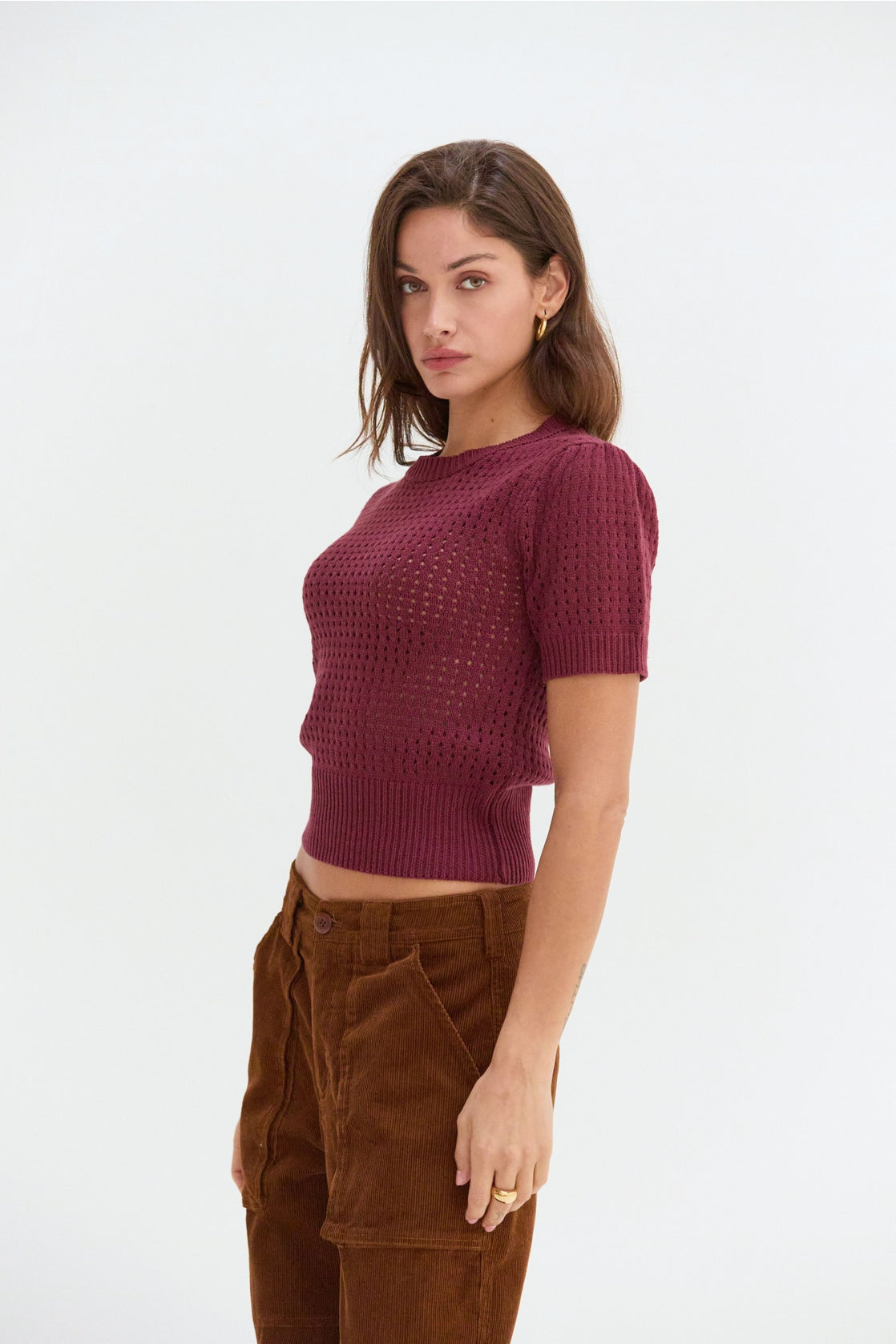 Flynn Netted Sweater Top | Berry