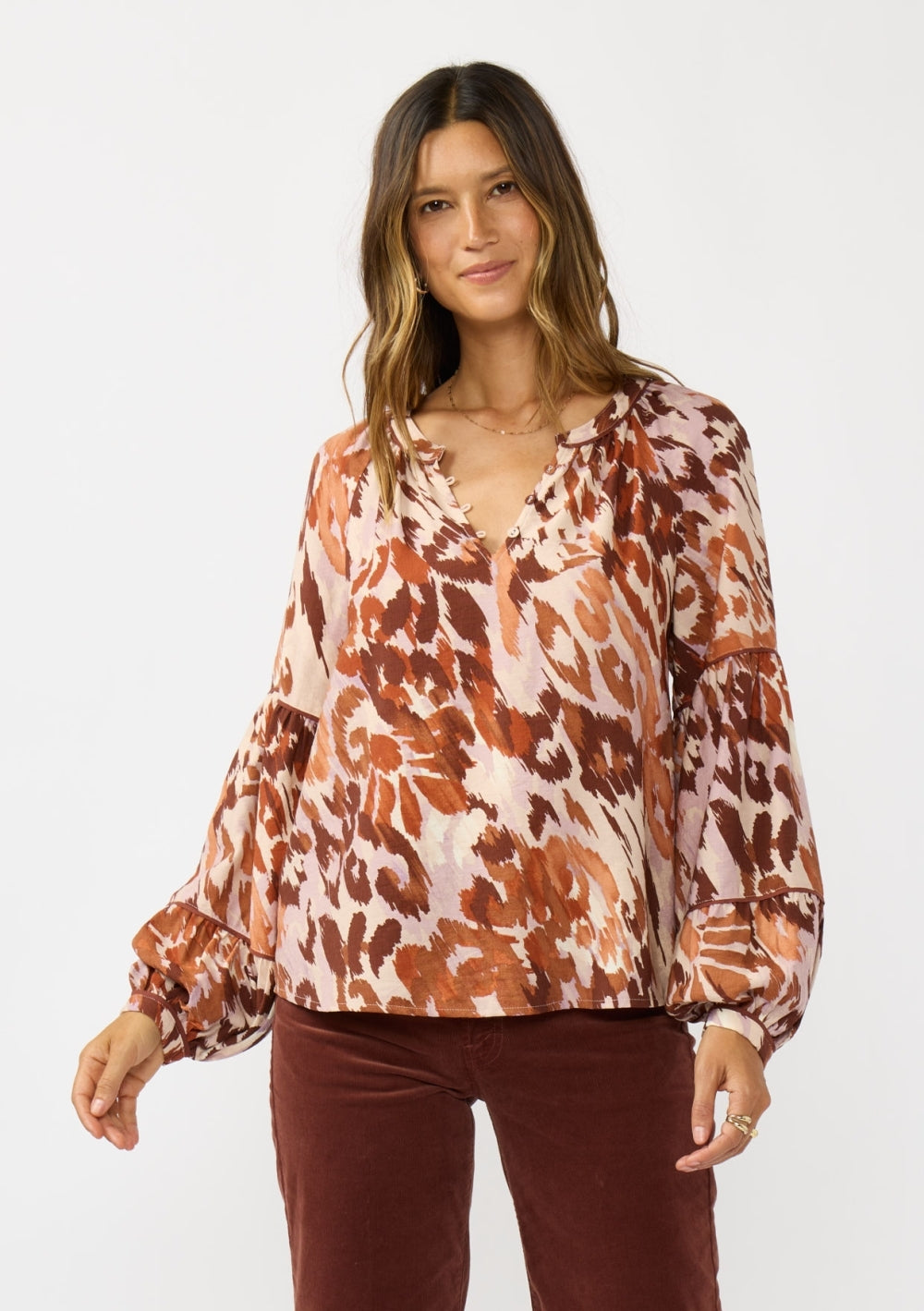 Abstract Print Split Neck Blouse