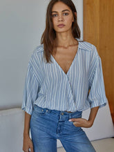 Load image into Gallery viewer, By Together Blue Stripe V Neck Top
