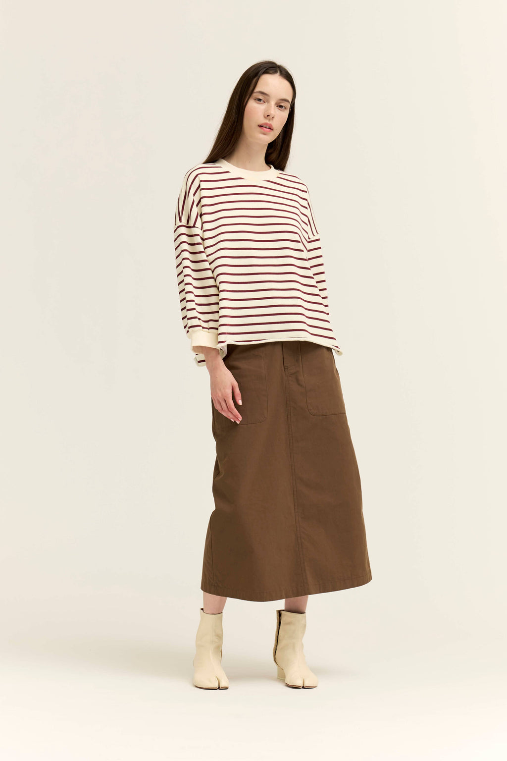 Easy Fit Stripe Sweatshirt | Cream/Brick