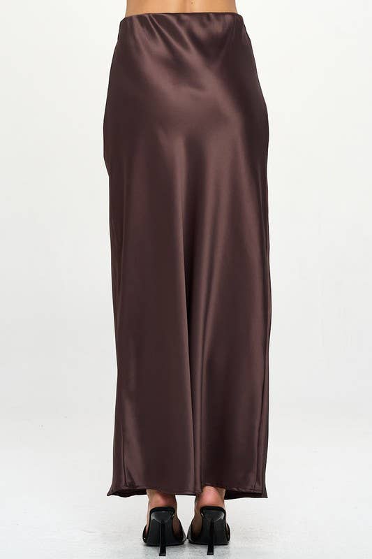 Silky Satin Maxi Skirt | Brown