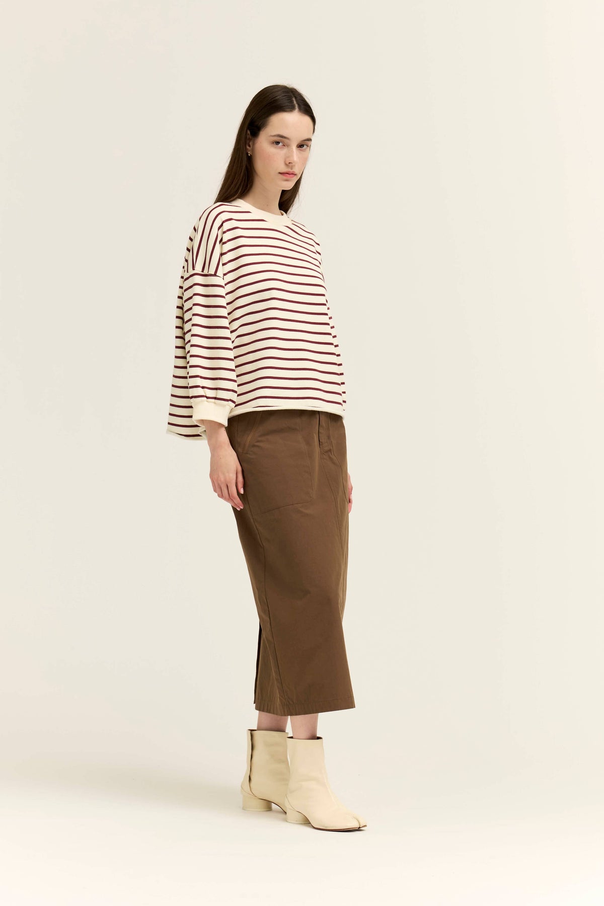 Easy Fit Stripe Sweatshirt | Cream/Brick