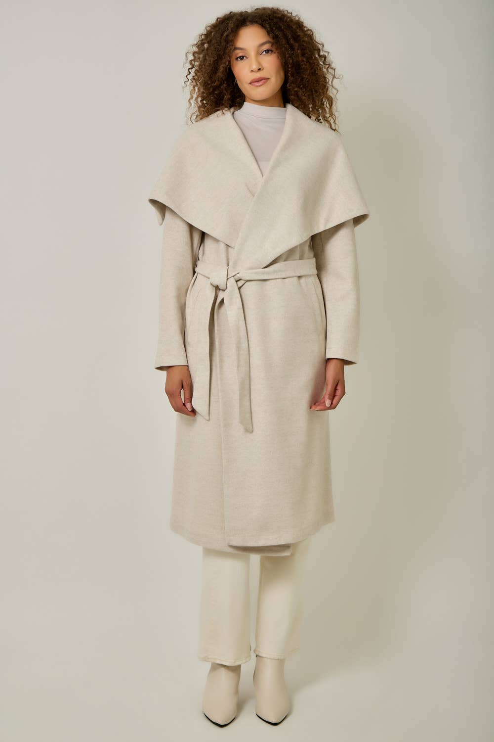 Shawl Collar Long Coat | Oatmeal