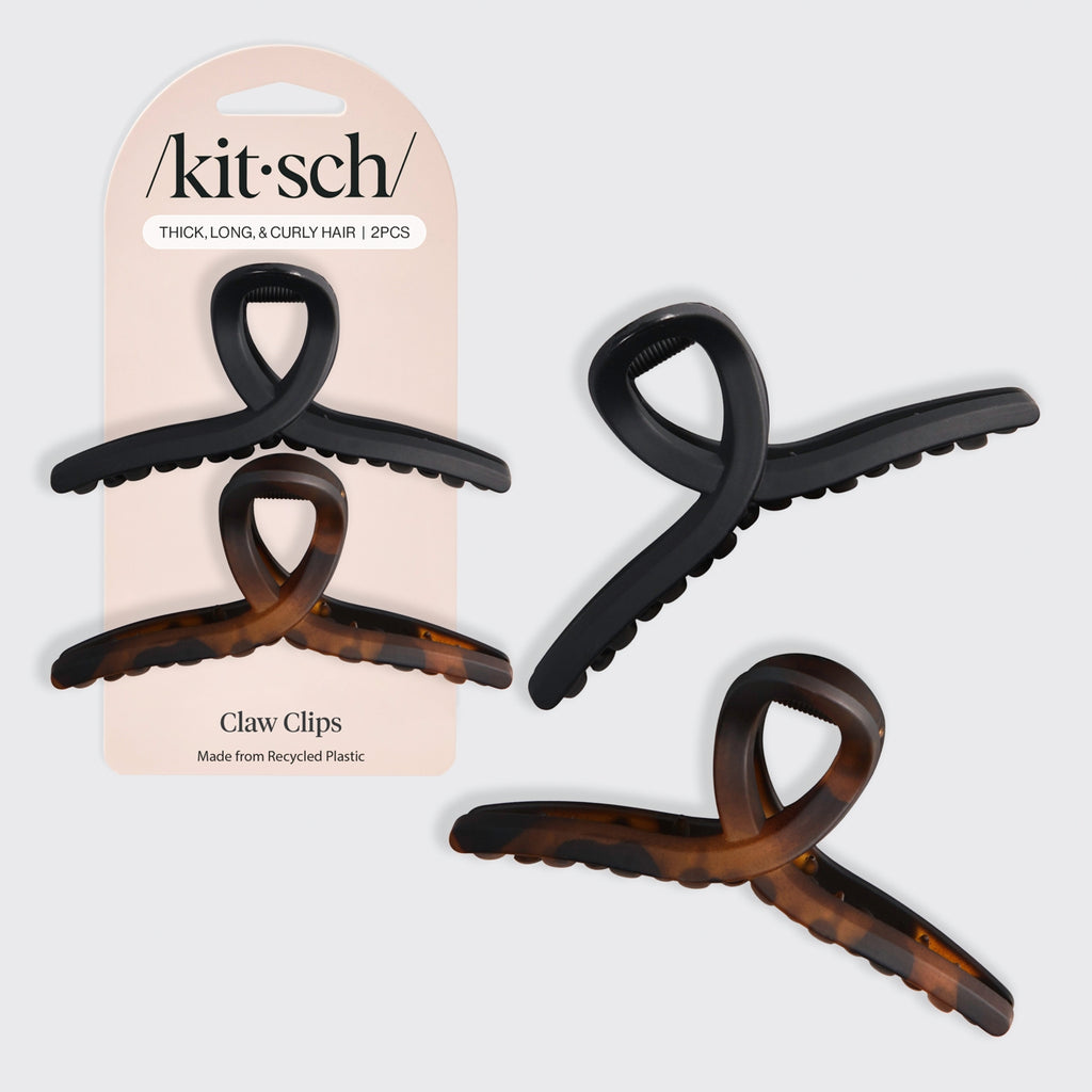 Recycled Plastic Large Loop Claw Clips 2pc | Black & Tort