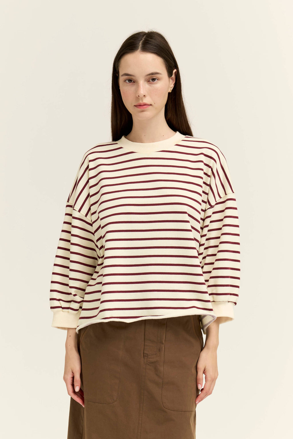 Easy Fit Stripe Sweatshirt | Cream/Brick