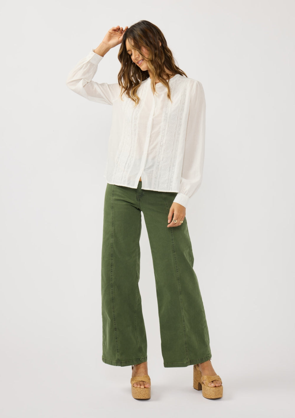 Lace Trim Button-Down Blouse