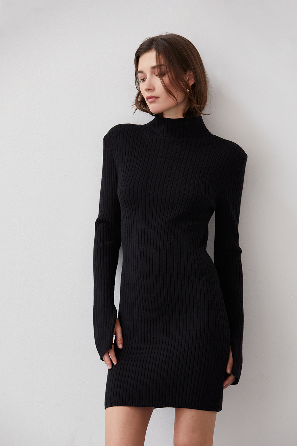 Crescent Iliana Mock Neck Ribbed Sweater Mini Dress