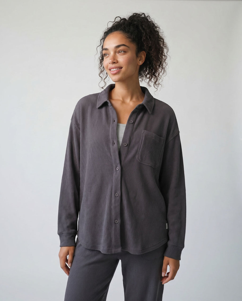 Kigo Heavy Waffle Shacket | Charcoal