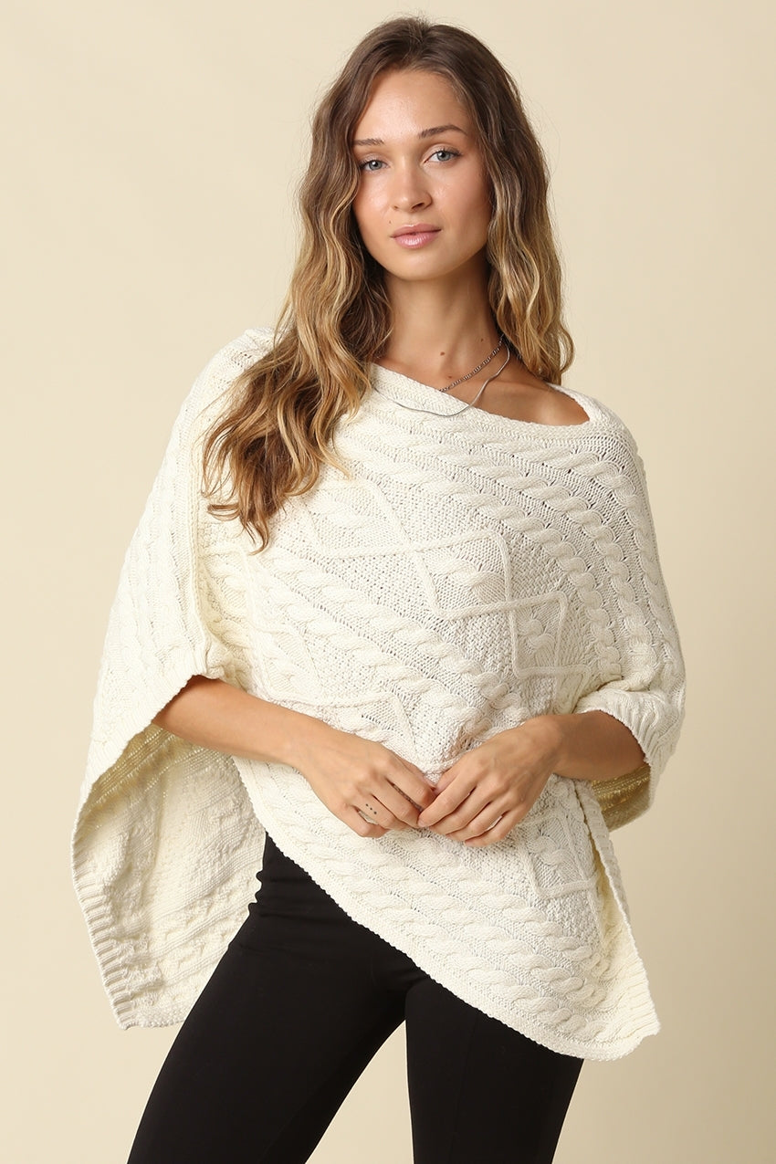 Margo Textured Knit Poncho Top | Ivory