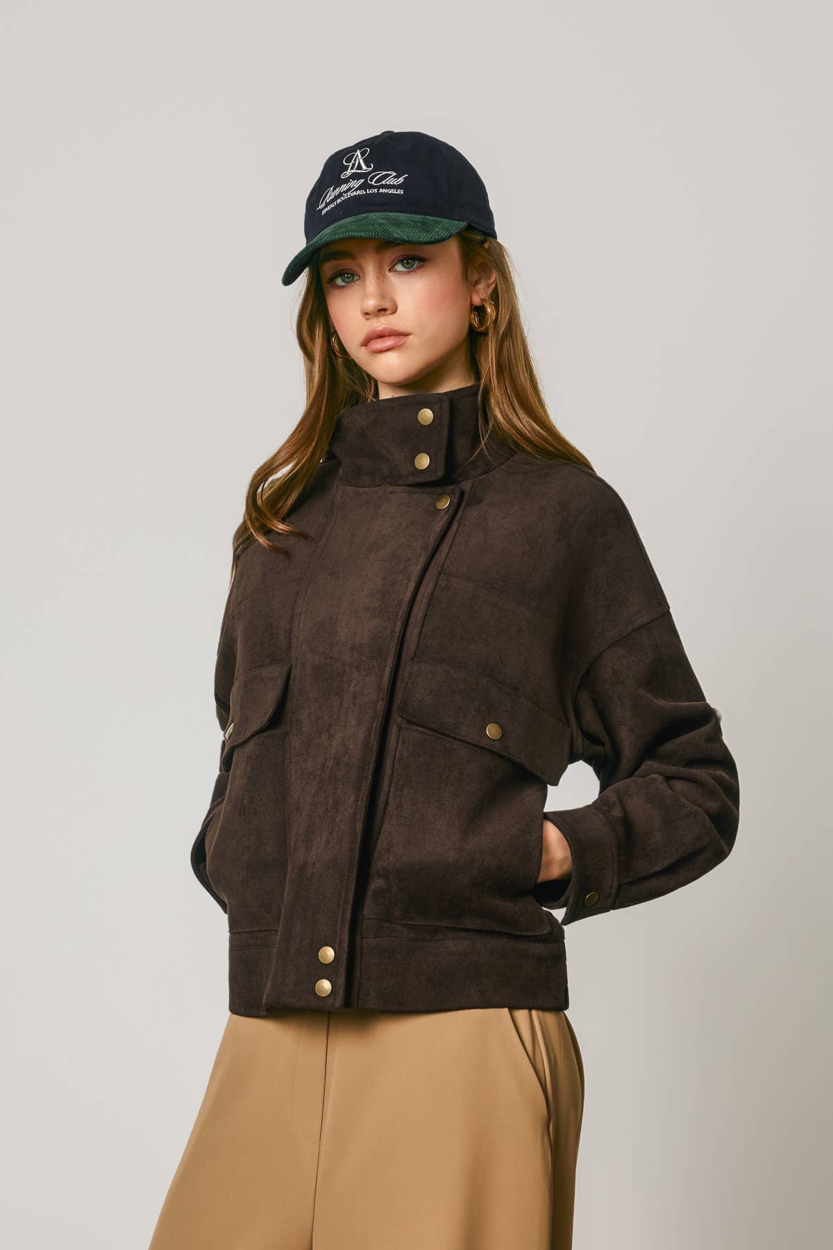 Suede High Neck Moto Jacket