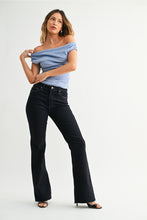 Load image into Gallery viewer, Just Black Denim High Rise Scissor Cut Flare | Dark Wash
