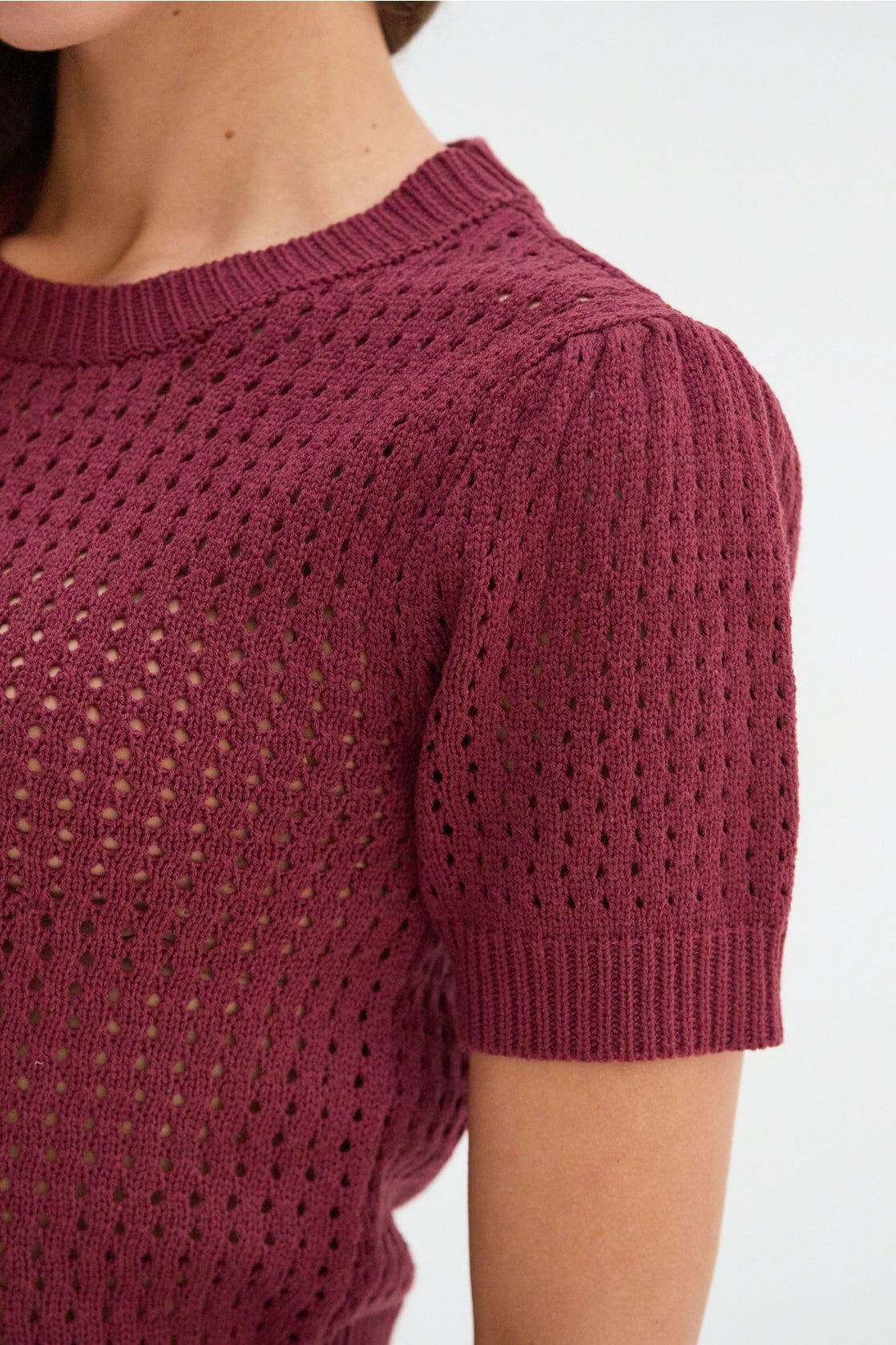 Flynn Netted Sweater Top | Berry
