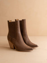 Load image into Gallery viewer, The Lydia | Coffee Suede Pointed Toe Western Bootie
