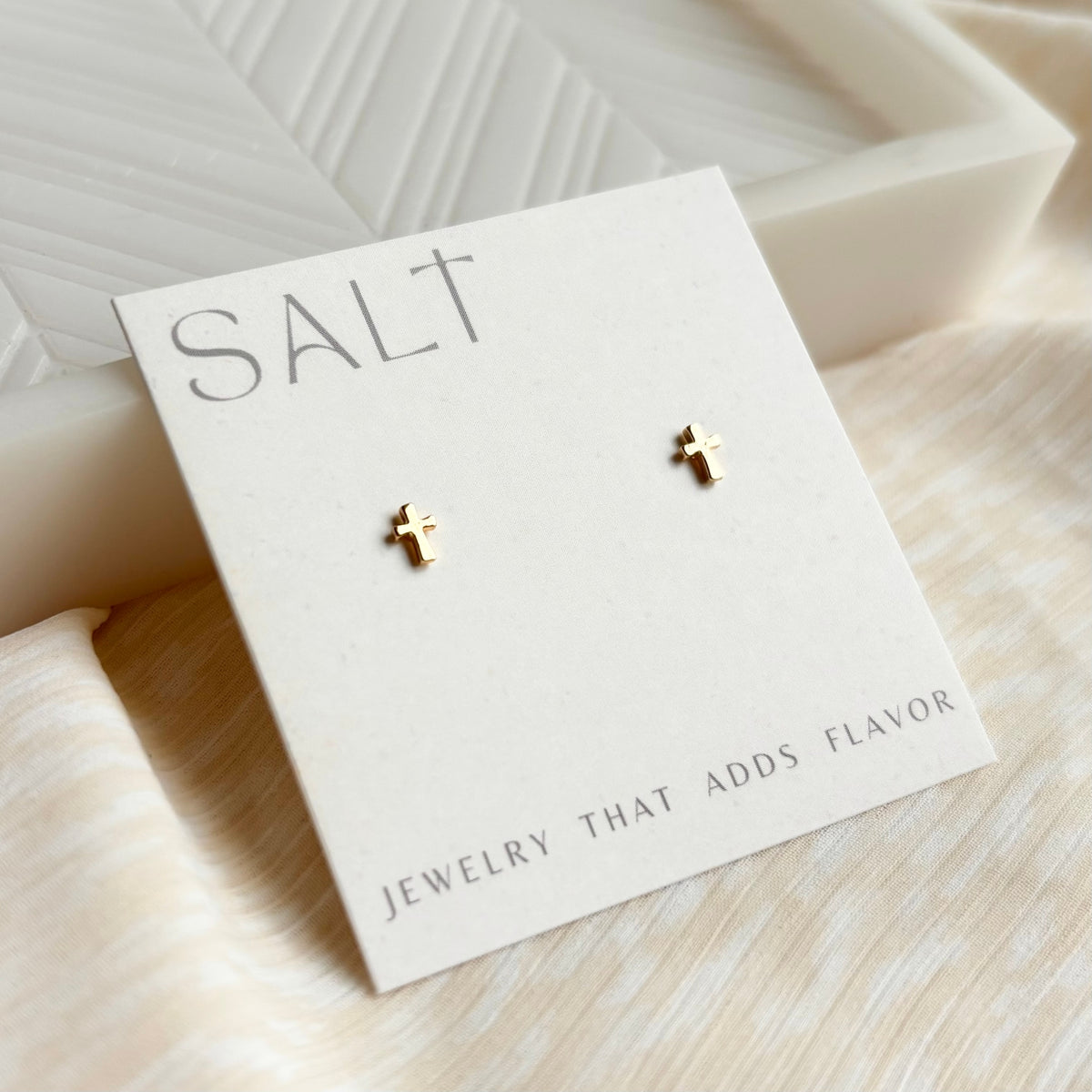 Tiny Cross Studs | 18k Gold